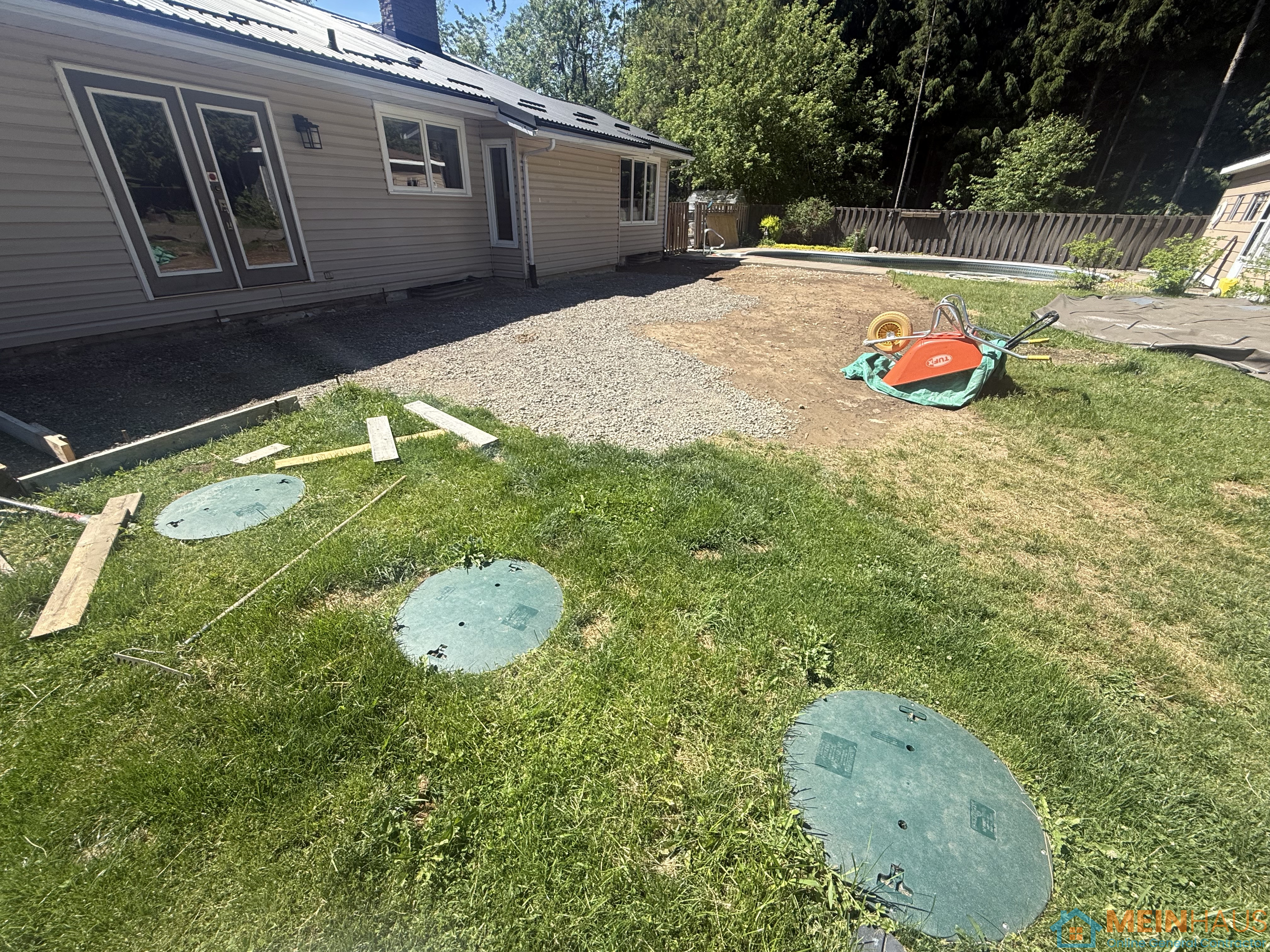 Concrete patio, front step and firepit — before